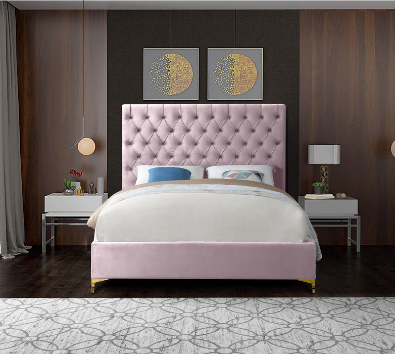 Cruz Pink Velvet Queen Bed