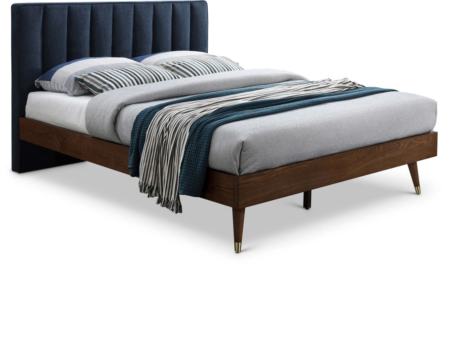 Vance Navy Linen Fabric Queen Bed (3 Boxes)