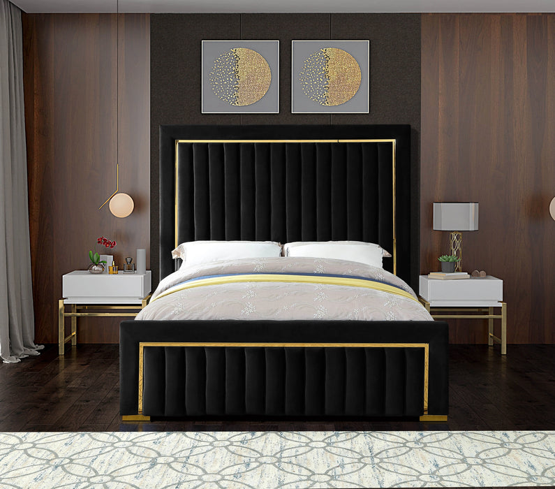 Dolce Black Velvet Queen Bed (3 Boxes)