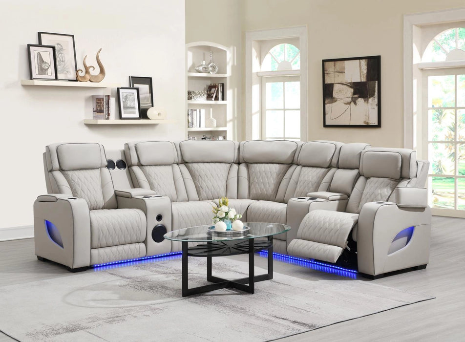 Gray 3 Pc Power Led Sectional, Power Headrest, Heat, Massage Wireless Charger, And Usb
