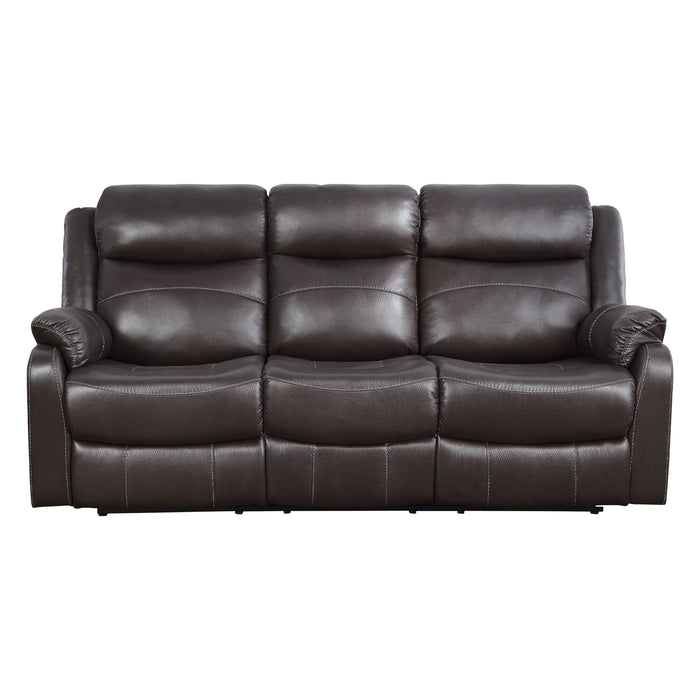 Yerba Double Lay Flat Reclining Sofa with Center Drop-Down Cup Holders in Brown - 9990DB-3