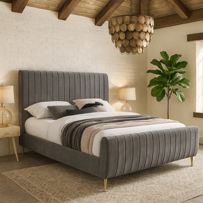 Zara Grey Velvet King Bed (3 Boxes)