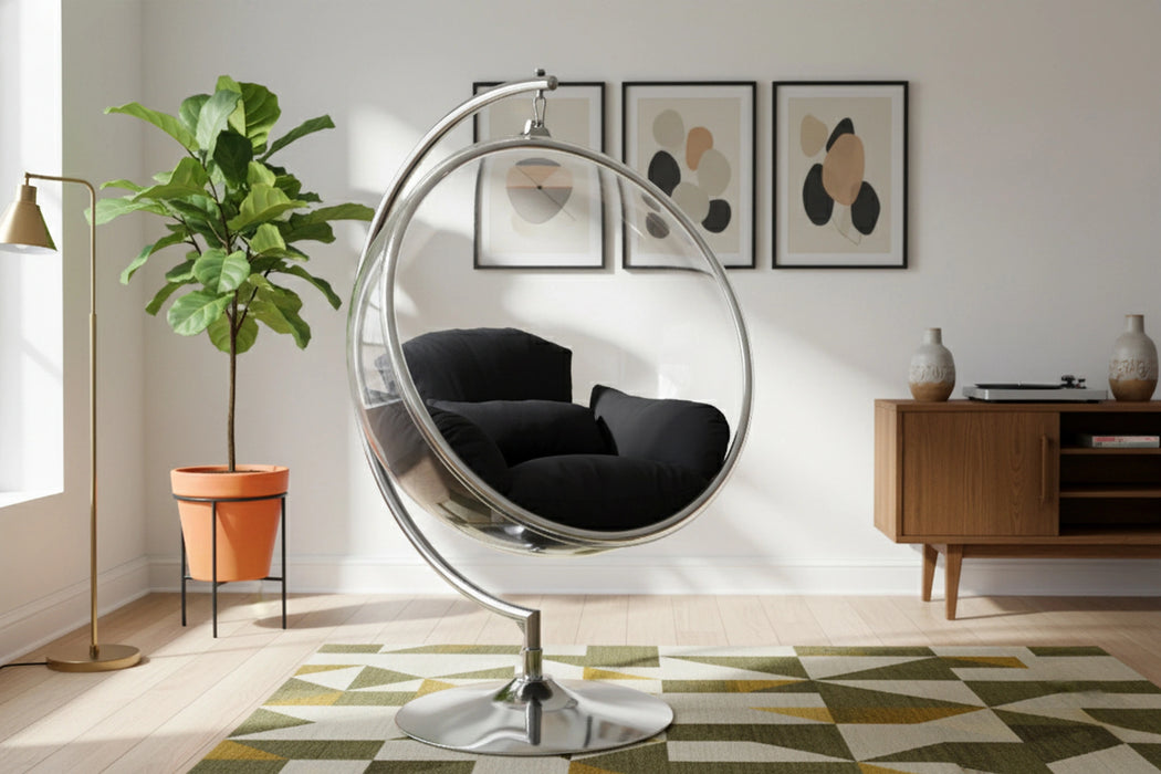 Luna Black Durable Fabric Acrylic Swing Chair