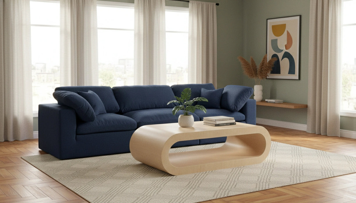 Serene Navy Linen Fabric Deluxe Cloud Modular Sofa