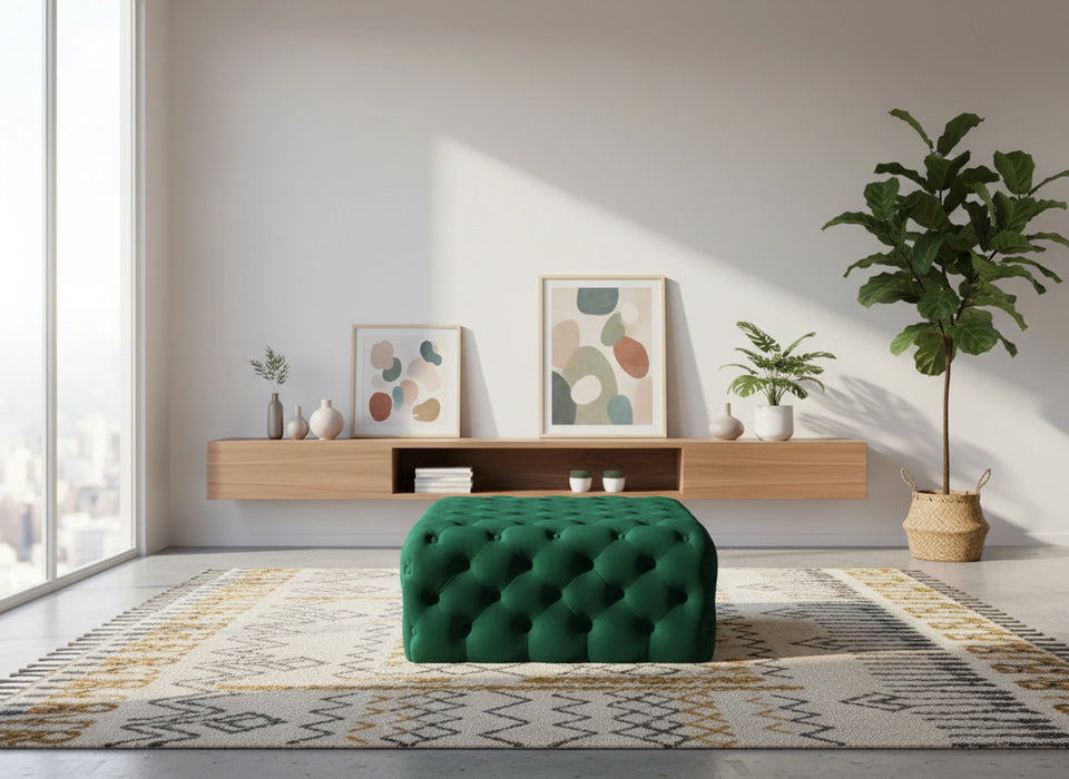 Ariel Green Velvet Ottoman/Bench