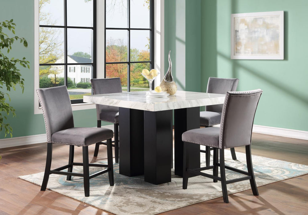 D130 Counter Table-4 Blue Chairs