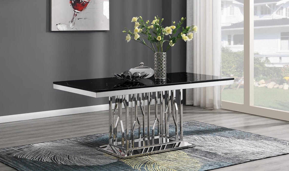Dining Table (Black Marble) & 6 Gray Velvet Chairs