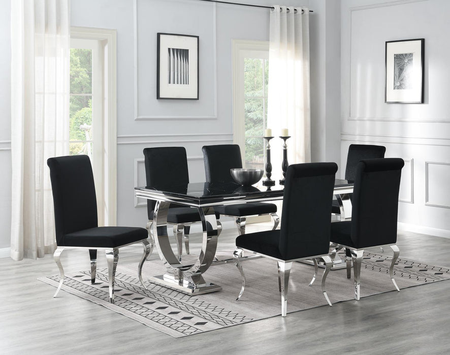 Dining Table (Black Marble) & 6 Black Velvet Chairs