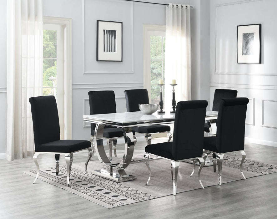 G-082-T-WHITE Dining Table White Marble-4 Velvet Chairs