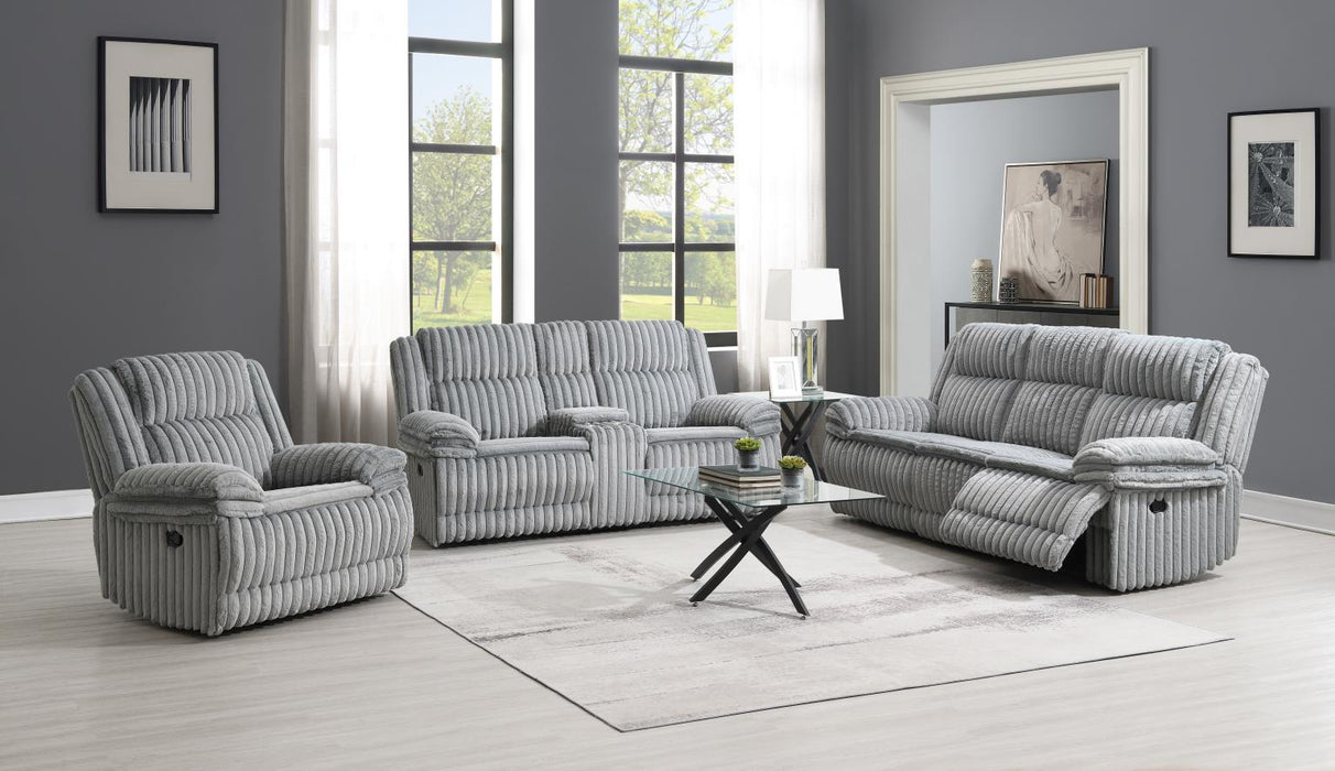 Gray Corduroy Motion Sofa W/Dropdown