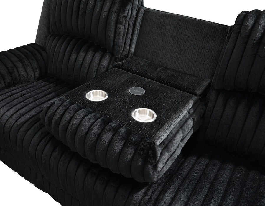 Black Corduroy Power Led Reclining Loveseat W/Bluetooth Speaker