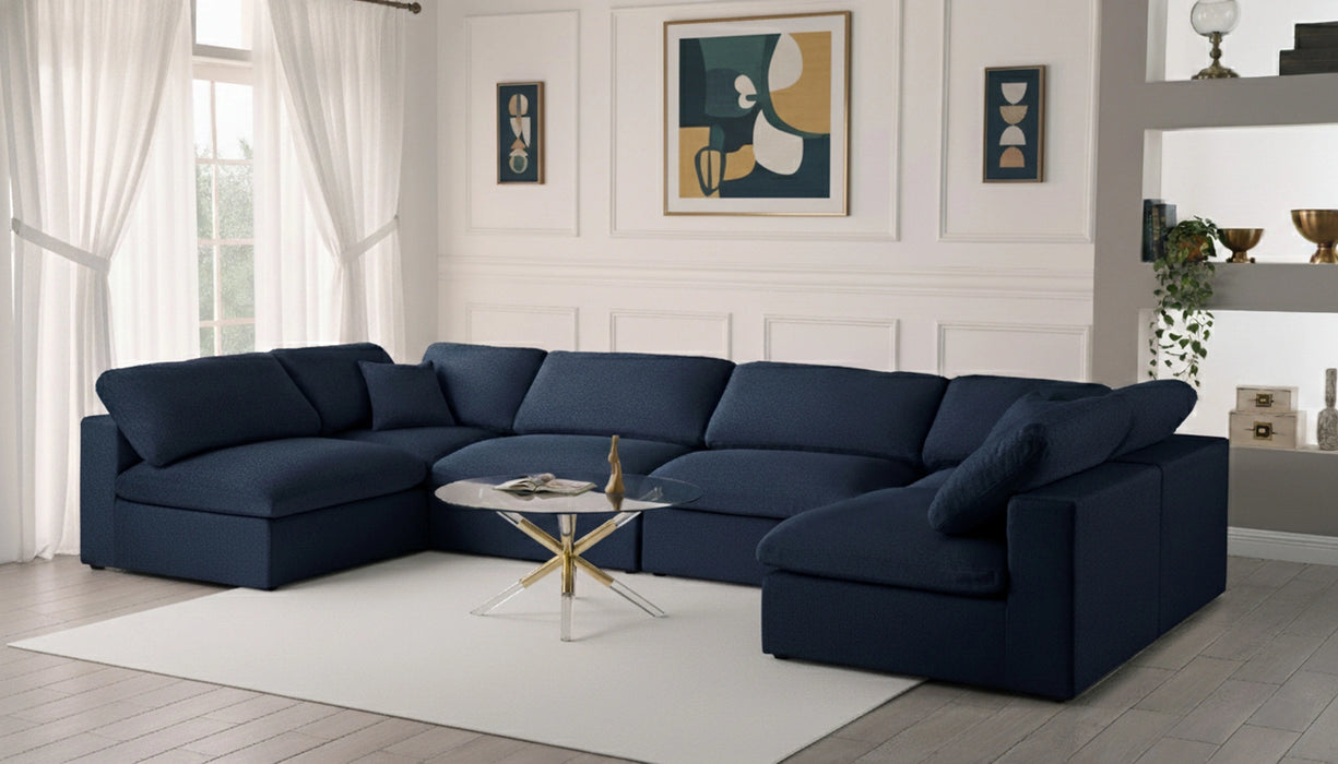 Serene Navy Linen Fabric Deluxe Cloud Modular Sectional