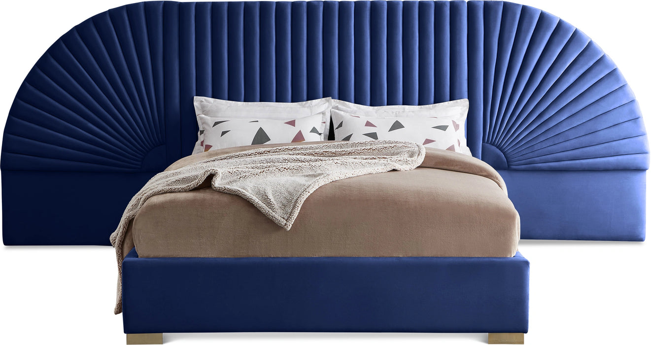 Cleo Navy Velvet Queen Bed (3 Boxes)