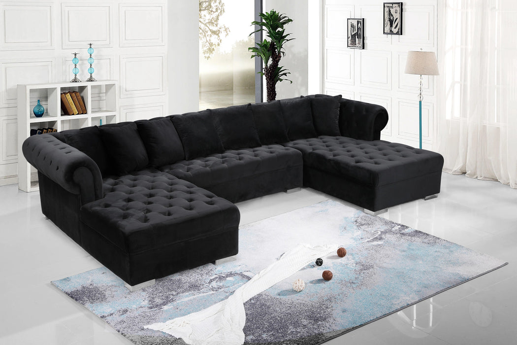 Presley Black Velvet 3pc. Sectional