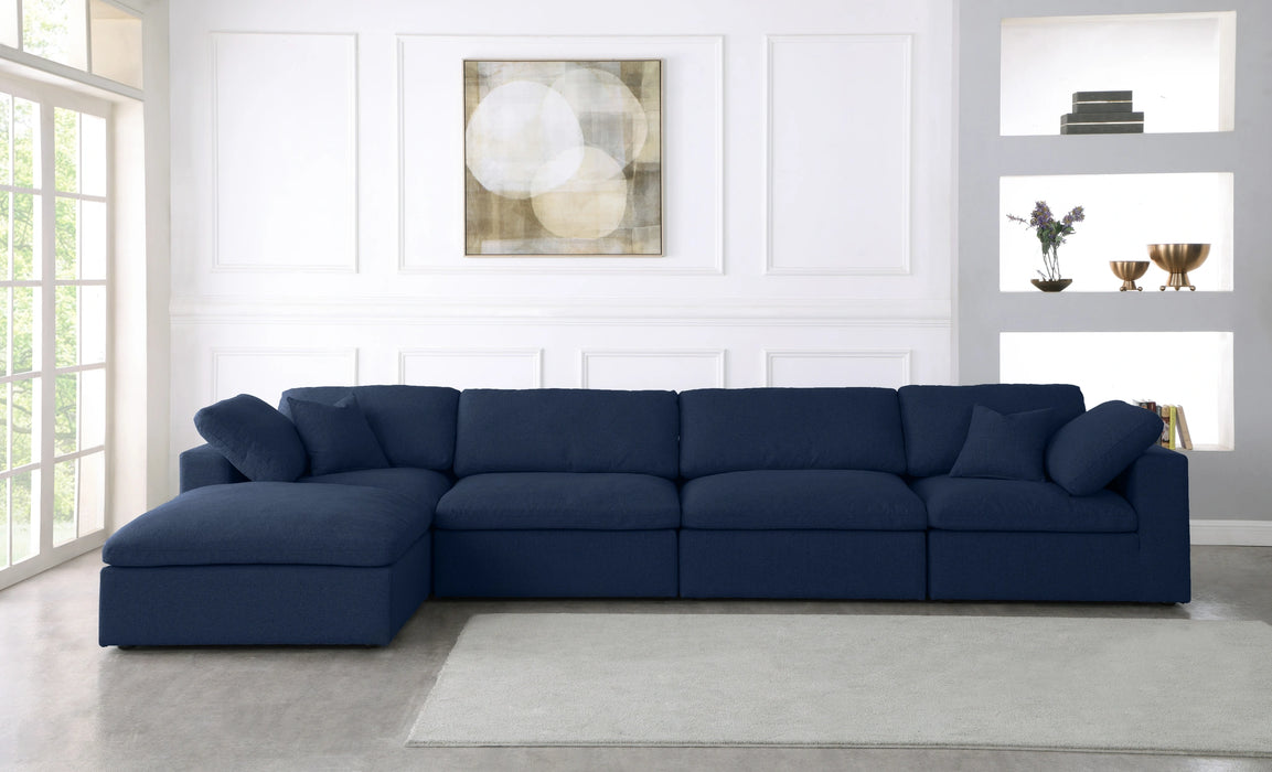 Serene Navy Linen Fabric Deluxe Cloud Modular Sectional