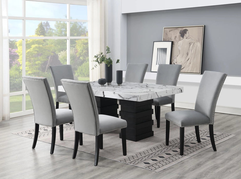 Dining Table & 6 Gray Chairs