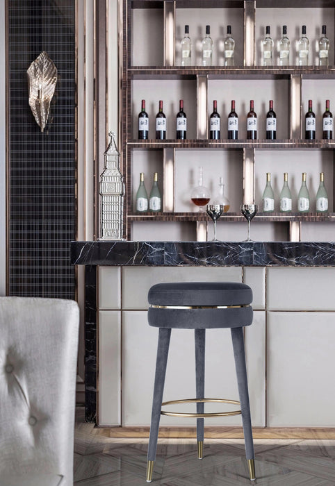 Coral Grey Velvet Bar Stool
