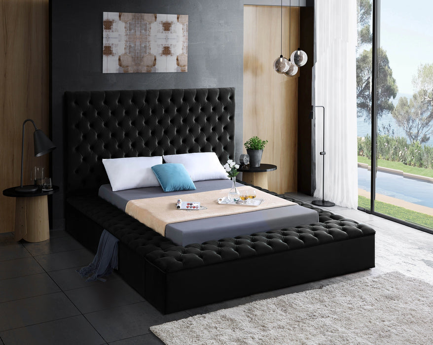 Bliss Black Velvet Queen Bed (3 Boxes)
