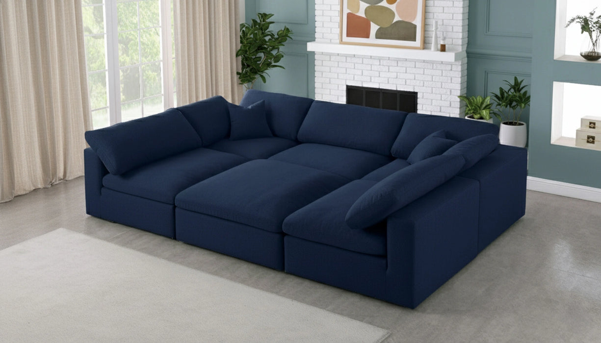 Serene Navy Linen Fabric Deluxe Cloud Modular Sectional