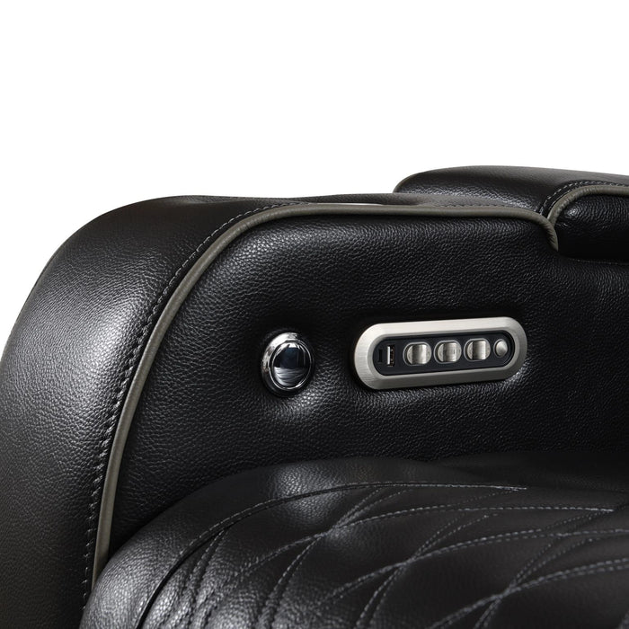 Black 3 Pc Power Led Sectional, Power Headrest, Heat, Massage Wireless Charger, And Usb