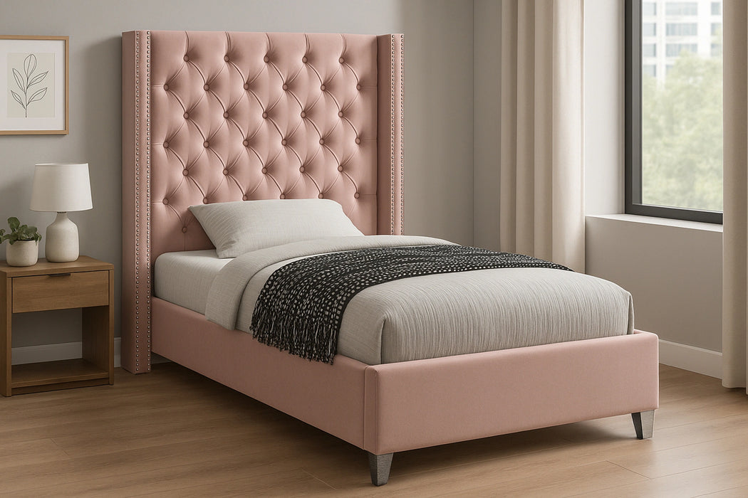 Aiden Pink Velvet Twin Bed