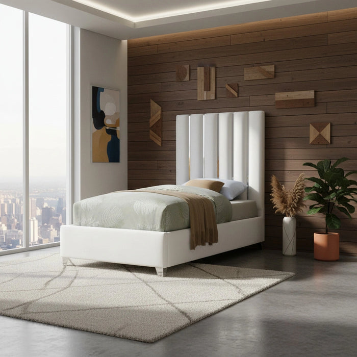 Enzo White Velvet Twin Bed