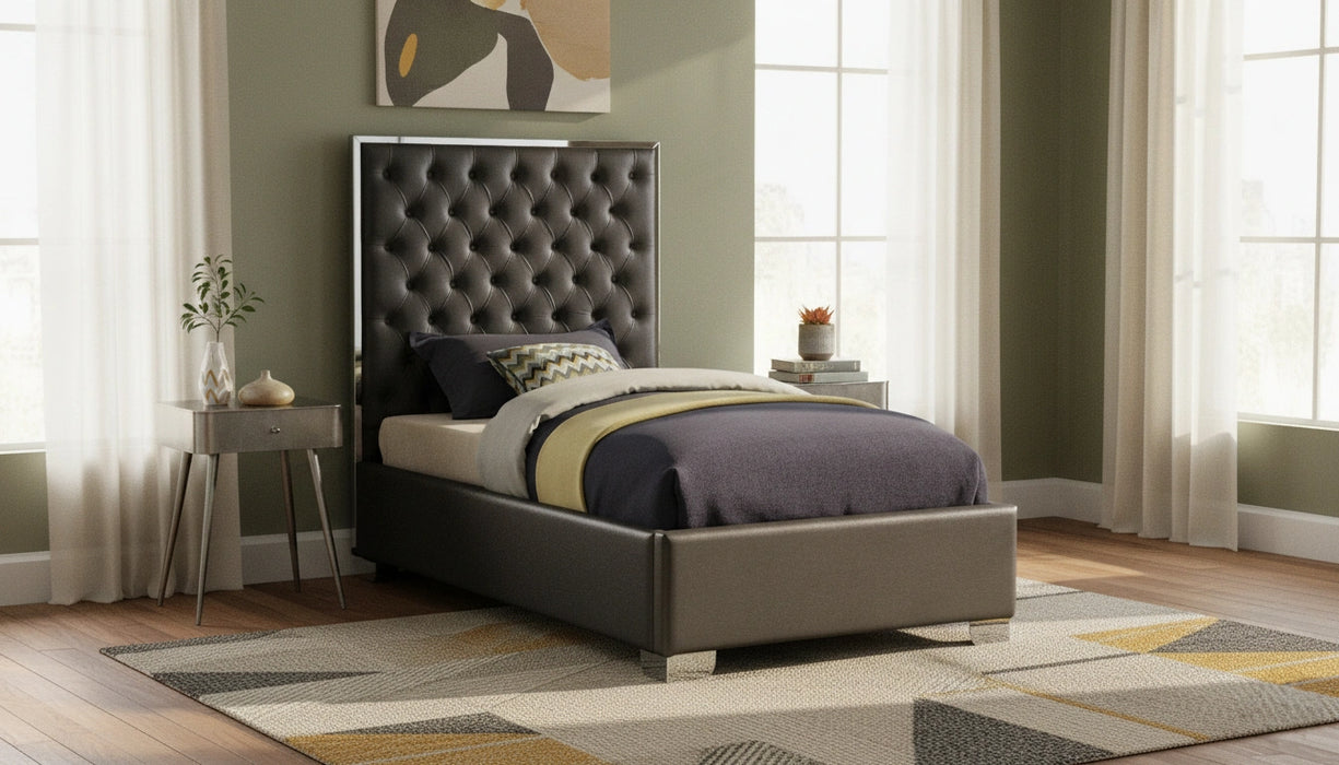 Lexi Grey Velvet Twin Bed