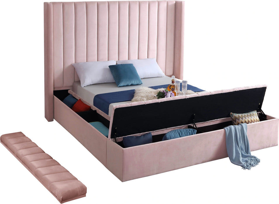 Kiki Pink Velvet Queen Bed (3 Boxes)