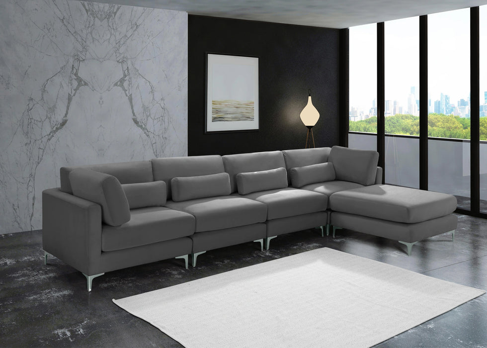 Julia Grey Velvet Modular Sectional (5 Boxes)
