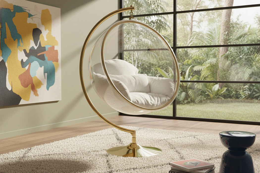 Luna White Faux Fur Acrylic Swing Accent Chair
