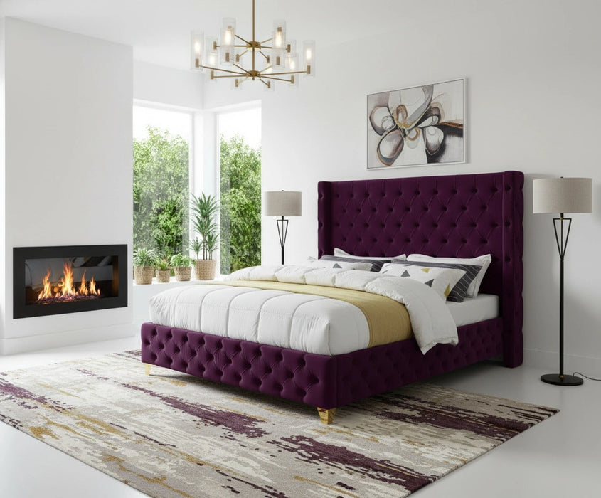 Savan Purple Velvet Full Bed