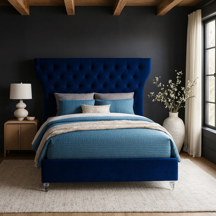 Kira Navy Velvet Queen Bed