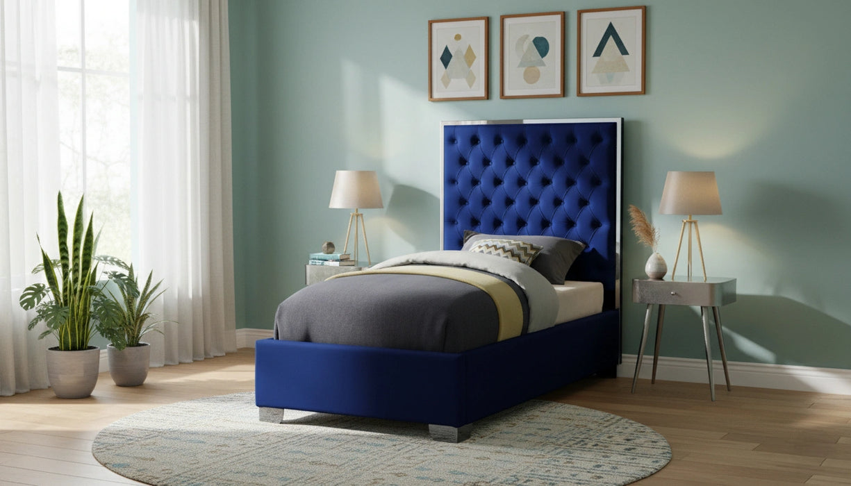 Lexi Navy Velvet Twin Bed