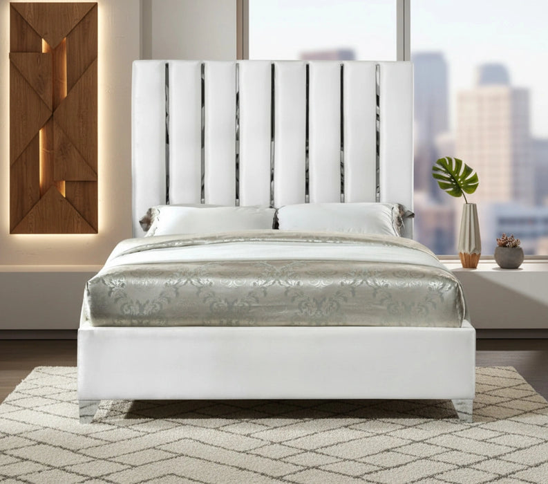 Enzo White Velvet King Bed