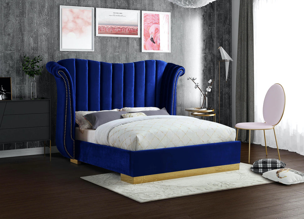 Flora Navy Velvet King Bed (3 Boxes)