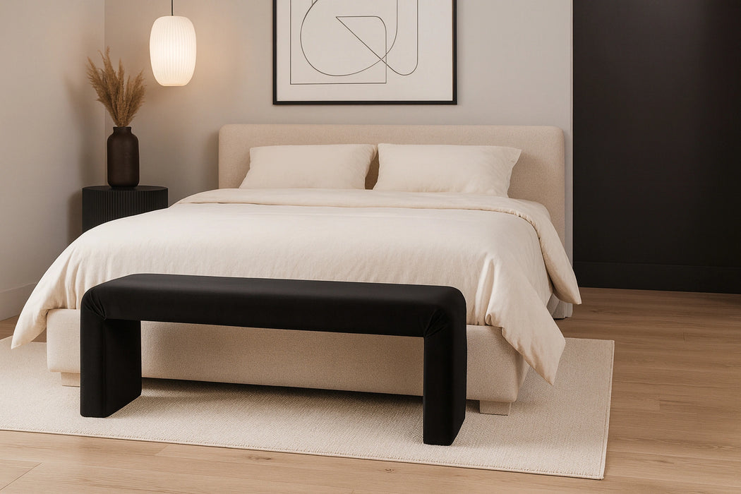 Minimalist Black Velvet Bench