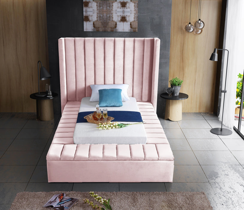 Kiki Pink Velvet Twin Bed (3 Boxes)