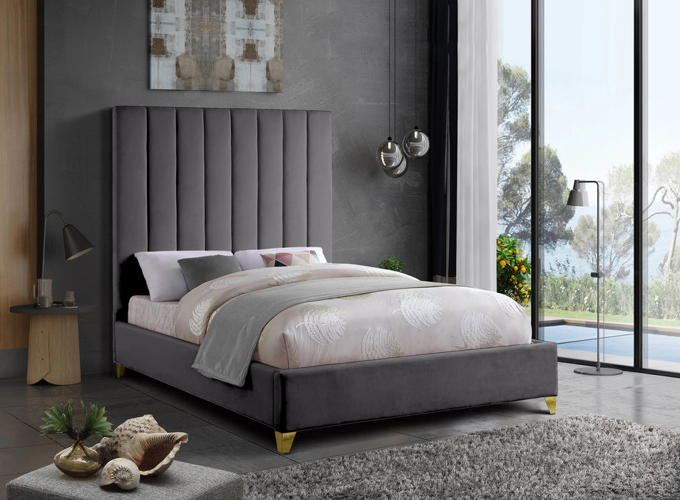 Via Grey Velvet Full Bed