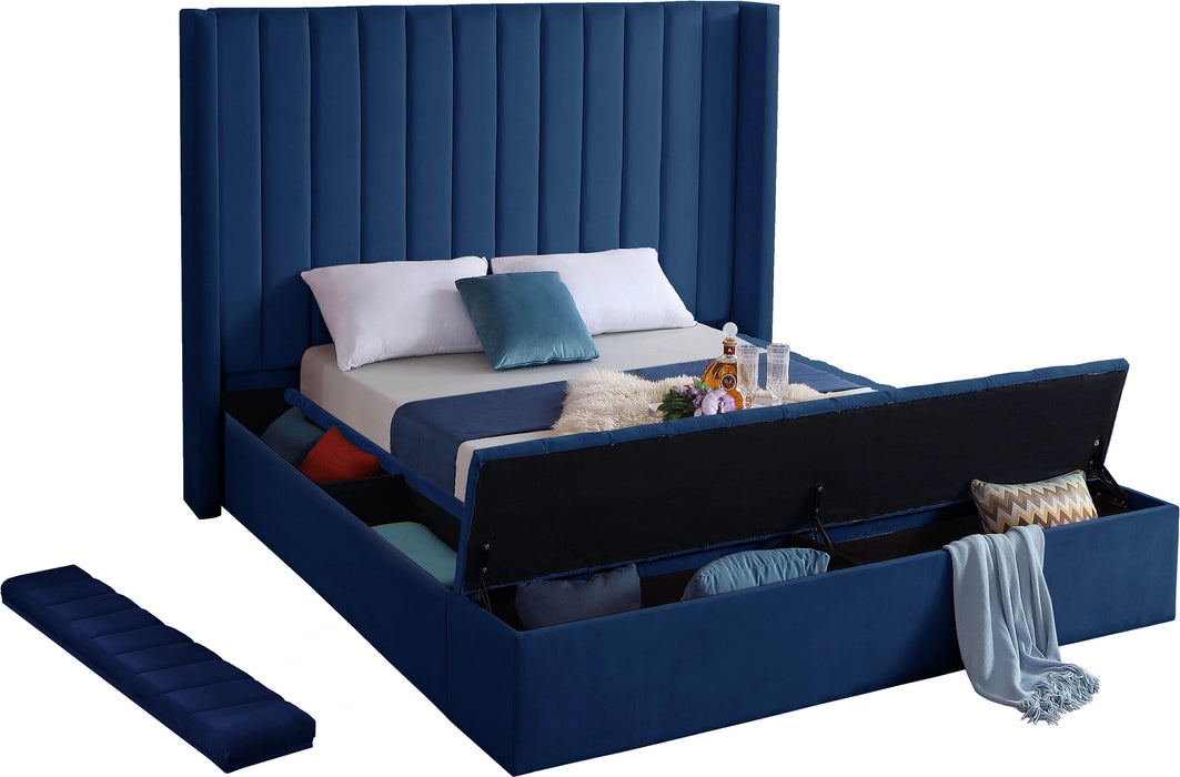 Kiki Navy Velvet King Bed (3 Boxes)