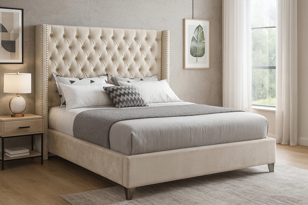 Aiden Cream Velvet King Bed