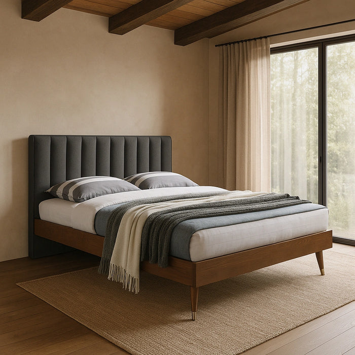 Vance Grey Linen Fabric King Bed (3 Boxes)
