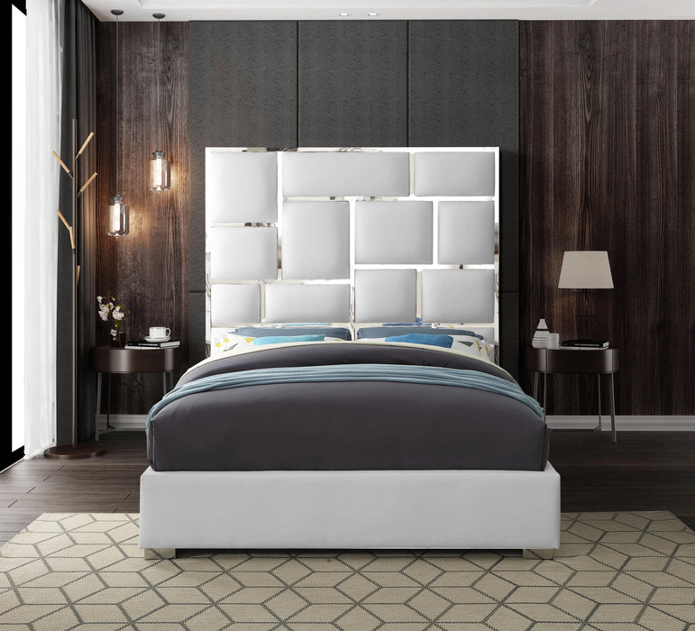 Milan White Faux Leather Queen Bed
