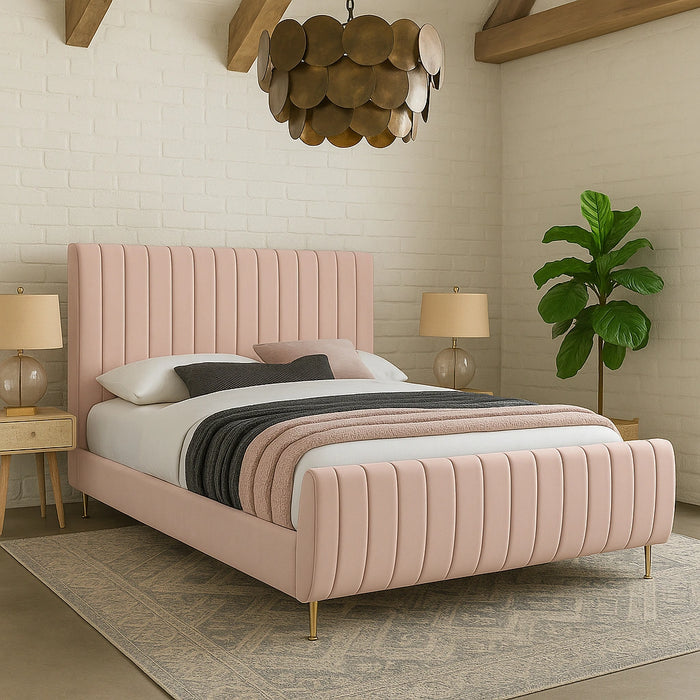 Zara Pink Velvet King Bed (3 Boxes)