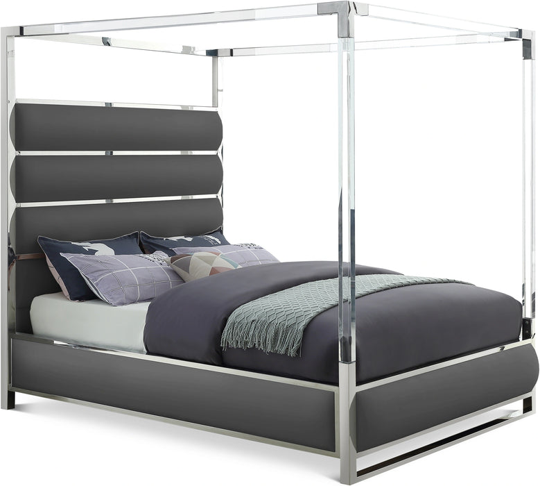 Encore Grey Faux Leather King Bed (4 Boxes)