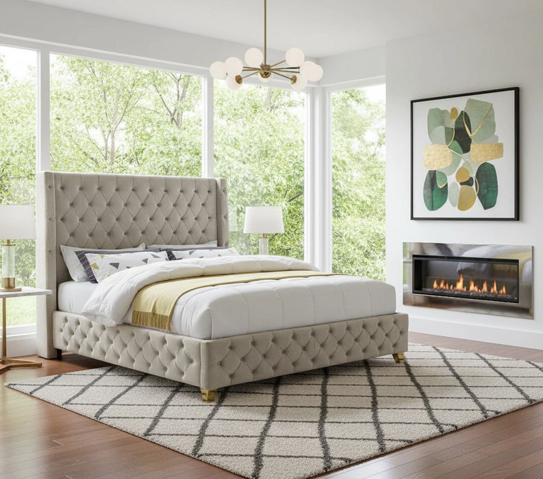 Savan Cream Velvet King Bed