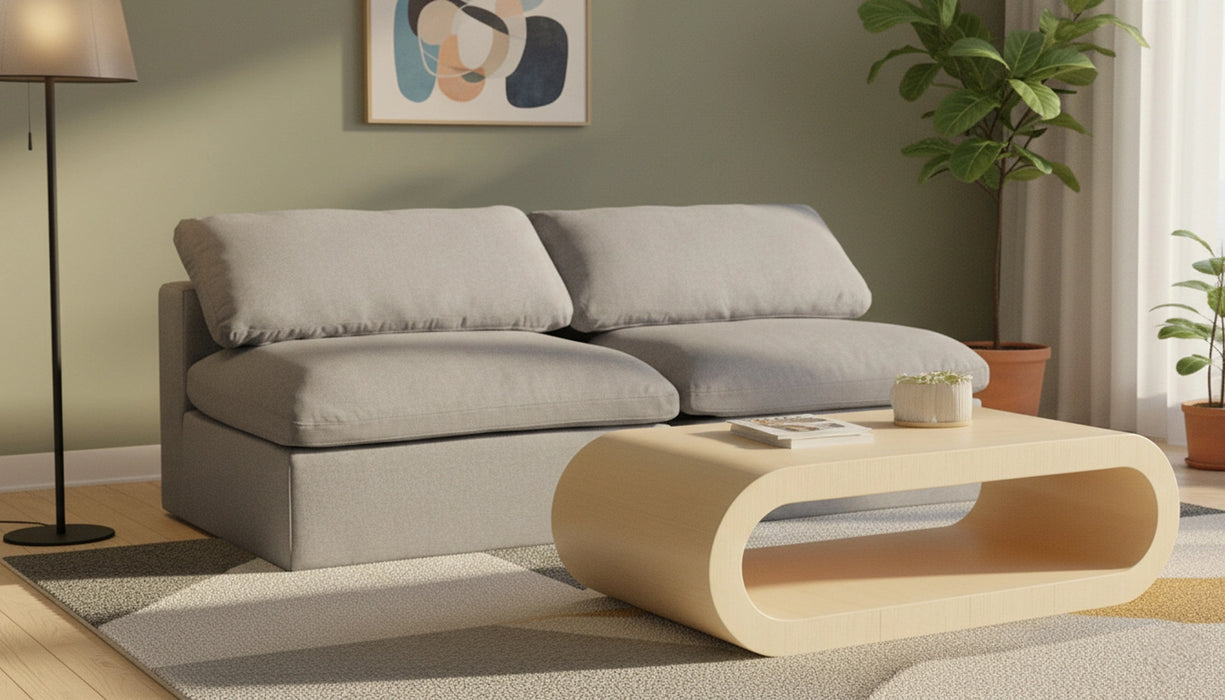 Serene Grey Linen Fabric Deluxe Cloud Modular Armless Sofa