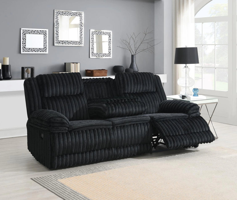 Black Corduroy Motion Sofa W/Dropdown