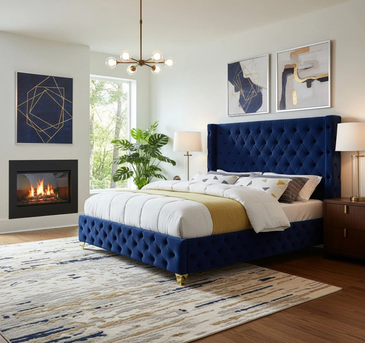 Savan Navy Velvet King Bed