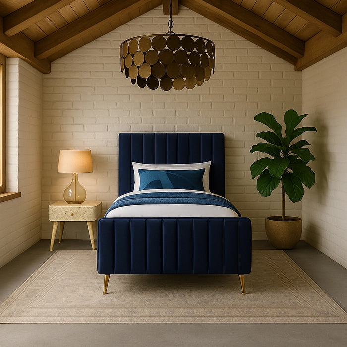 Zara Navy Velvet Twin Bed (3 Boxes)