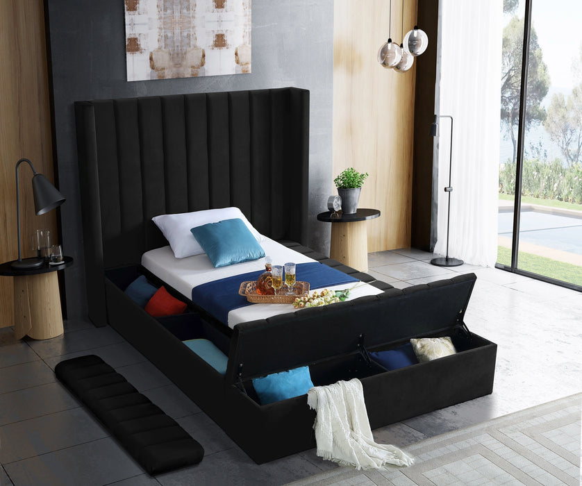 Kiki Black Velvet Twin Bed (3 Boxes)
